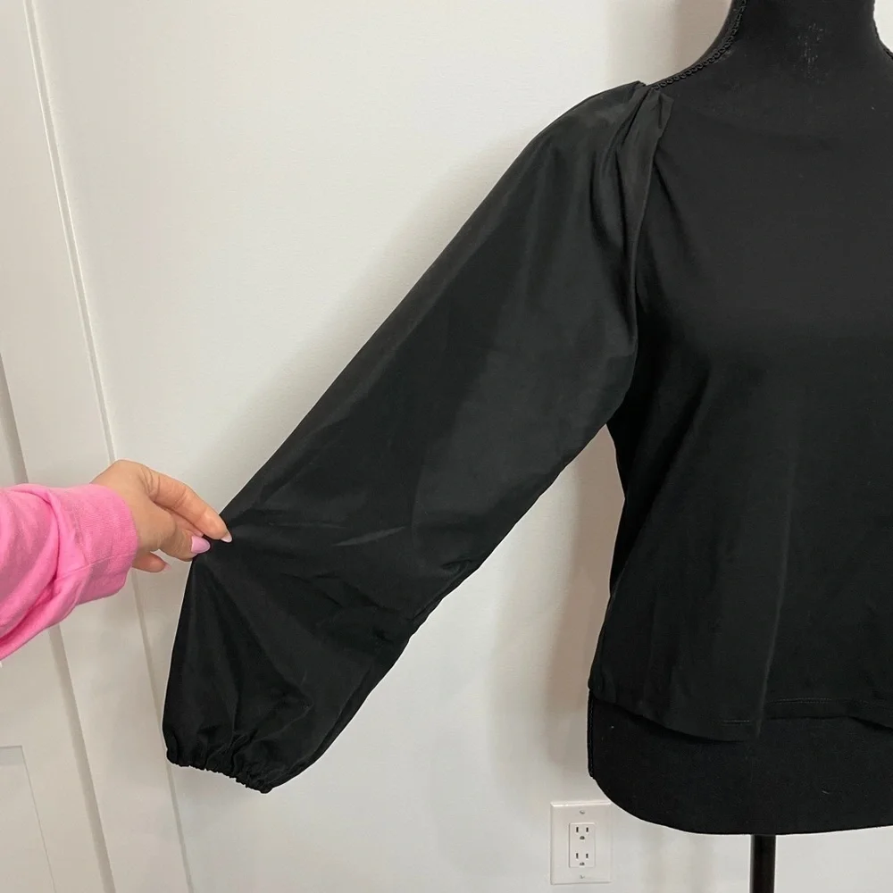 Banana Republic Black Puff Long Sleeves Open Back Blouse